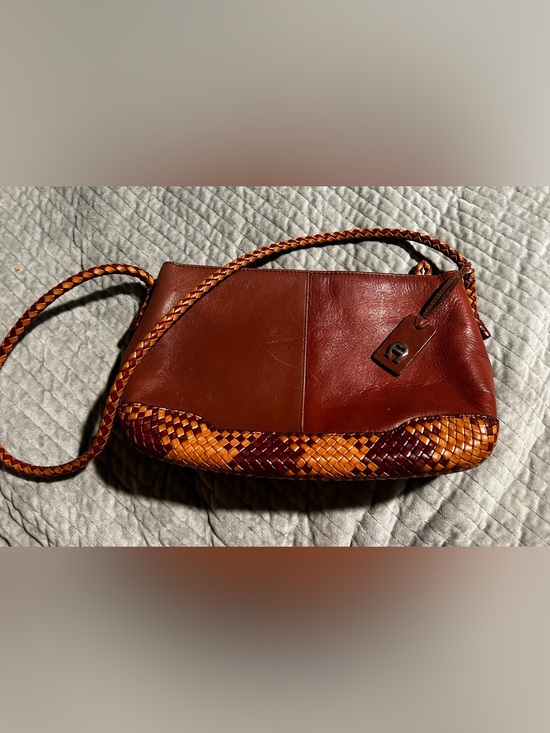 Etienne Aigner Handbags - Etienne Aigner Brown Leather basket weave Shoulder Bag with Woven Tan Accent